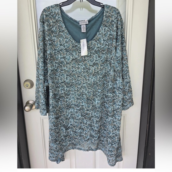 Catherines Tunic Lace Top 5X Plus Embroidered Lined Women New Teal - Picture 2 of 13